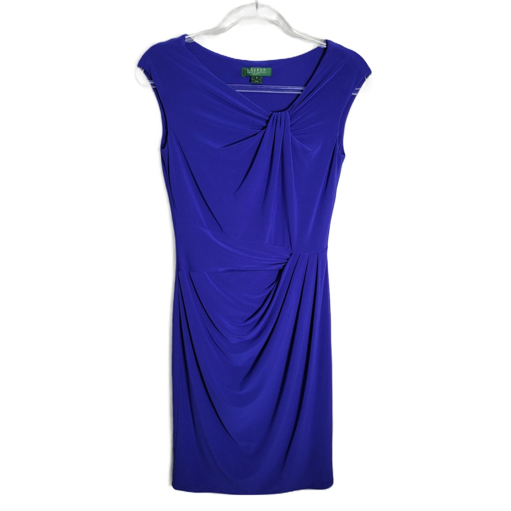 Lauren Ralph Lauren Size 4 Royal Blue Ruched Sleeveless‎ Sheath Dress